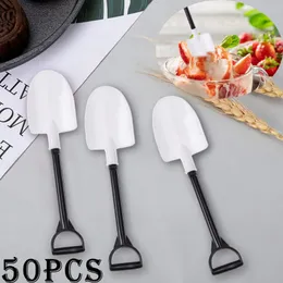 50pcs/SET Plastic Disposable Mini Shovel Spoon Potted Ice Cream Cake Spoon for Kids Dessert Tea Coffee Spoons Party Supplies