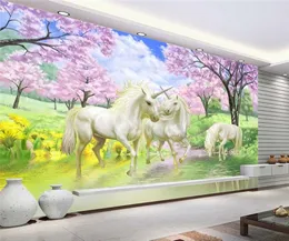 커스텀 3D 벽화 벽지 유니콘 드림 벚꽃 TV 배경 벽 사진 아이 방 침실 거실 벽지 1083217