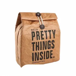 Kraft Składany wielokrotne użycie szczelne papierowe śniadanie bento torba ctainer przenośna duża pojemność kobiety lchera termica alimentos d1x5#