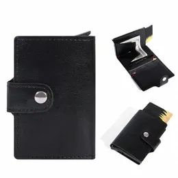 Portfel karty kredytowej z włóknami węglowodanowymi Mężczyźni marka RFID Black Magic Trifold skórzana skóra Slim Mini Portfel Mały mey torebki męskie torebki g4nc#