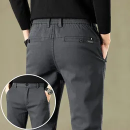 2023 Mens Autumn Business Casual Cotton Pants Elastic reto calças formais de moda masculina Roupas de marca 240415