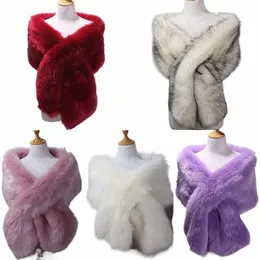 Herbst Winter Luxus Kunstpelz Schal -Schals Damen Plüschschal gestohlen für Hochzeitsfeier Brautfell Achselzucken LG Wrap Cape D2EW#