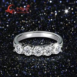 Cluster Rings 1.5ct 4mm Round Five Stones D Vvs White Moissanite Half Eternity Band Ring 925 Sterling Silver Jewelry Engagement Women Gift