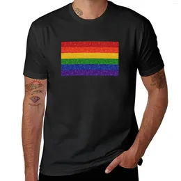 Tops da uomo Funta glitter LGBTQ Pride Rainbow Bandiera T-shirt magliette pesanti magliette nere per uomini