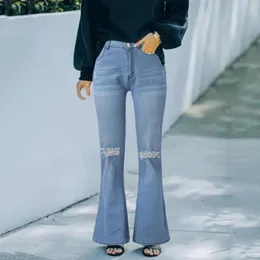 Frauen Jeans Skinny Stretchhose hohe Taillenhose Loch Vintage Elastic Wide Leg Modes Baggy