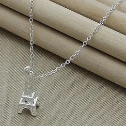 Wisiorki Chuangcheng 925 Sterling Silver Eiffel Tower Paris Pendant Naszyjnik łańcuch mody biżuteria