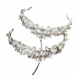 Luksusowe nić ślubna i korony królowa korona perłowa fr duże owalne diamd Hair Hoop Wedding Bride Crown J35S#
