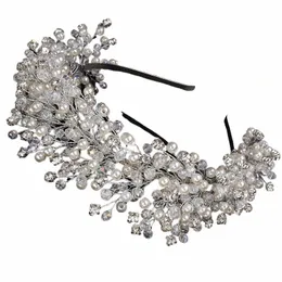 luxo elegante pérola rhineste coroa de panela de cabeças de casamento de cristal córneas jóias jóias feitas artesanais mulheres tiaras i81v#