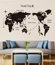Black World Trip Map Wall Stickers for Kids Room Home Decor Office Art Decals 3D Wallpaper Living Room Bedroom Decoration7849505