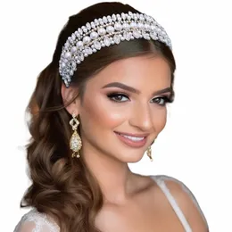 Youlapan Bridal Headband with Pearls Rhineste Woman Wedding Beaded Hair Accories Luxury Gemste Bridesmaid Headwear HP631 K2DD＃