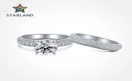 Ветер S925 Серебряное серебро Вечное обручальное кольцо Women039S Super Flash Sytulation Set Ring7755538