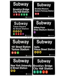 Metall -Blech -Zeichen Vintage Plaque New York U -Bahn Times Quadrat Metall Garage Metallplatte Wanddekor für Bar Pub Club Dekoration Q07239616981
