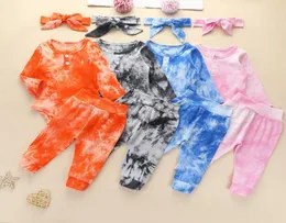 Baby Tiedye Clothing Sets Bandas de cabeça para calça de manga longa de manga longa 3pcsssets Moda infantil meninos Artigo Pit