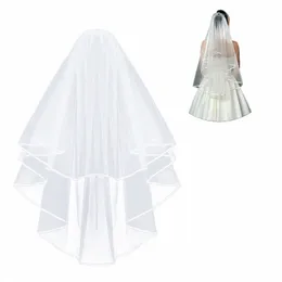 Vitt bröllop Brudslöja Tulle Bridal Veils med kambröllopslöjor med spetsband för äktenskap bröllop accores t499#