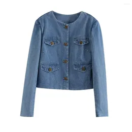 Women's Jackets Small Fragrant Style Gold Button Denim Jacket For Women In Spring And Autumn Design Niche Retro Hong Kong Chic Little Jack