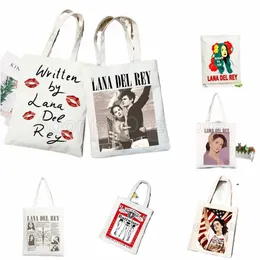 Lana del Rey Canvas Sacos de lojas Imprimir bolsa de sacola ecológica Bolsa de ombro de lona de lona eco