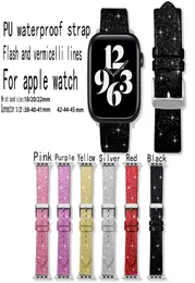 Glitter Pu Leather Strap لـ Apple Watch Band 41mm 45mm 44mm 42mm 40mm 38mm Bands Women Bling Whling Belt Beltband Iwatch 7 6 5 4 7106597