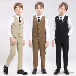 Garnitury Dzieci Spring Khaki Kurtka Tym Photograph Suit School Boys Formal Ceremonia Tuxedo Dress Kostium Wedding Performance Kostium