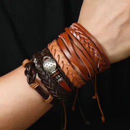 Link Bracelets Punk Style Retro Bracelet Diy Conjunto de seis peças de jóias de tendência de personalidade de couro cruzadas para homens para homens