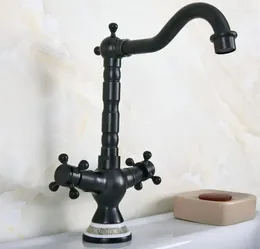 Rubinetti da cucina olio strofinato bronzo doppio manici da bagno del lavabo del bacino del lavabo del lavabo del lavandino per cucciolo a foro singolo mixer freddo tnf648