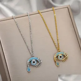 Pendant Necklaces Fashion Evil Eye Pendants For Women 2024 Goth 14K Yellow Gold Choker Necklace Vintage Turkish Neck Chains Jewelry Dr Otrfp