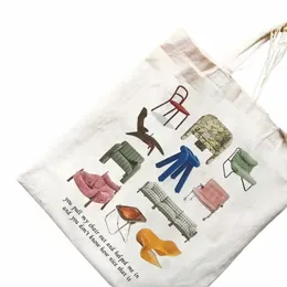 1pcs Women Shopper Borse sedie stampato harajuku borse per negozi di grande capacità di tela shopper Girl Borse per spalle V48x#