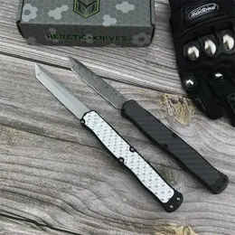 New Heretic Cleric II Tactical Automatic Pocket Knife Damascus/D2 Blade Aluminum Inlaid with Carbon Handle Self Defense Military Combat Knives for Men Survival Gear