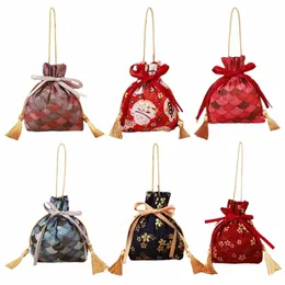 fi sweet sweet canvas fr carmstring bag portable bowknot tassel handbag sakura floral ribb bow wrist bag q0n1#