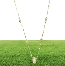 Silver Gold Rose Gold 3 Color CZ Station Opal Necklace Fine 925 Sterling Silver Jewelry Round Geometric Charm Link Chain Collar FA9822156
