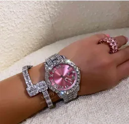 High Quality Hip Hop Women Bling Luxury Wrist Watch Iced Out Quartz Female Watch Smaller Size Bling Watch Bangle Set Birthday Gift9184420