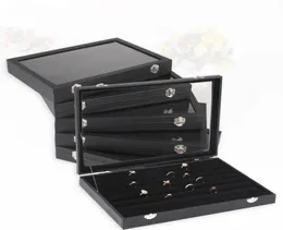 35x24 Multifunktionell svart läder Bangle Armband örhänge Pendant Necklace Ring Display Box Holder Jewelery Show Case Velve5728894