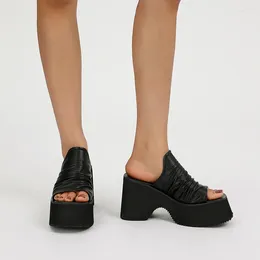 Sandali cuneo nero da 10 cm tacchi pannelli punk scarpe piattaforma piega con tallone estate donne 2024 vrouw sandaliad mujer