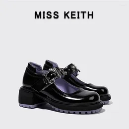 Повседневная обувь мисс Кит 2024 Летняя серебряная квадратная пряжка женщин плоская обувь коренастая платформа каблука Мэри Джейн Ретро