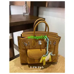 Cargo Totes Bk Cloth Handbag Canvas Patchwork Leather 25cm Portable Pocket Platinum Bag Highend Fashion Versatile One Shoulder Genuine Leat have logo HBCE8K