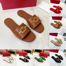 Gancini Designer sandals slippers for women Flat Heels Sandal Leather Metallic Luxury Sliders Womens Fashion Slides Red brown black white Summer room Casual Shoes