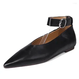 Casual Shoes Leehmzay Size 34-40 Flats For Women Genuine Leather Ankle Strap Low Heels Sexy Pointy Daily Office Work Dress