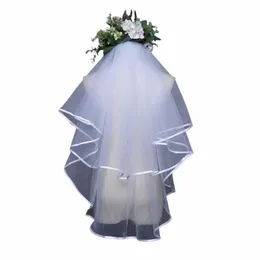 Женщины свадьба Dr Veil Два слоя Tulle Ribb Edge Bridal Veils акценты L3TZ#