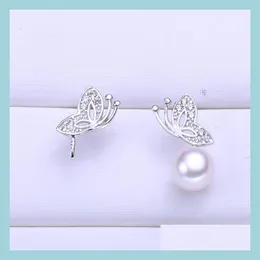Impostazioni di gioielli Orecchini di perle Impostazione Sier Zircon Butterfly Stading Orecchino Montaggio Blank Fai -da -te per la consegna a goccia femmina dhgarden dhq0c