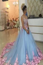 2019 Baby Blue Quinceanera Dress Princess Aptliques Flowers Sweet 16 Ages Prom Party Pageant Gown Plus Custom Made2014592