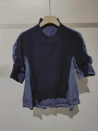 Camisetas T Women 2024 Moda Sweter de malha de jeans casual de manga curta 0321