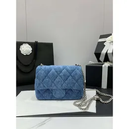 Bags 23p Nuovo Denim Stampato Camellia Heart Regolabile Borsa paffuto quadrata con una spalla singola Crossbody Mini