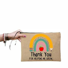 شكرًا لك Hel Me Grow للمعلم ، حقيبة كيس مستحضرات ، حقيبة التخزين ، حقيبة ، حقيبة ، حملة ، حملة مستحضرات التجميل ، هدية للمعلم 13HB#