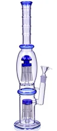 TALL 18 inch DOUBLE Tree Perc BONG THICK Glass Water Pipe COOL Hookah BLUE