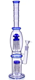 Hoher 18 Zoll Doppelbaum Perc Bong dickes Glaswasserrohr kühl Shisha Blau