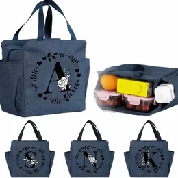 Neue tragbare isolierte Lunchbeutel Frauen Girlande Briefmuster Frühstücksbox Leinwand Handtaschen Picknick Travel Cooler Box für die Schule 62ro#