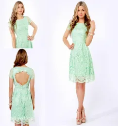 High Quality Mint Green Lace Cocktail Dress Backless Knee Length Short Party Prom and Homecoming Dress Bridesmaid Dress7612978