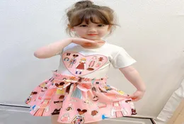 Летние девочки мультфильм -печатные платья дизайнерские дети любят сердце с коротким рукавом, дети розовая плиссированная одежда A51484360871