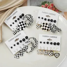 Dangle Ohrringe Kisswife Vintage Geometrische Checkerboard -Drop -Set für Frauen fashion schwarz und weißes Gitter Herz 2024 Schmuck