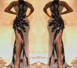 Black 2019 Long Mermaid Prom Dresses High Side Split Sweep Train Dresses Evening Party Wear Abendkleider Special Occasion Dres4895709