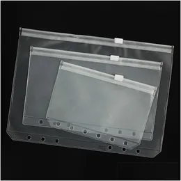 Capa de livro atacado A5/A6/A7 PVC Binder ER Clear Zipper Storage Bag de 6 buracos Bolsas de papelaria à prova d'água Documento portátil de viagem Otzog